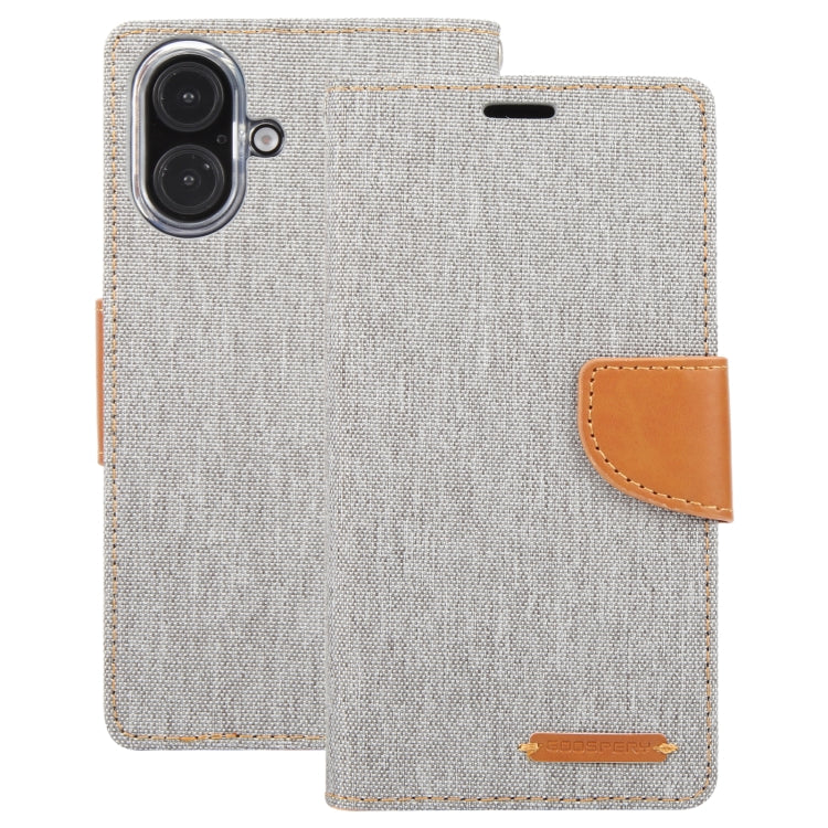 For iPhone 16 Plus GOOSPERY CANVAS DIARY Fabric Texture Flip Leather Phone Case(Grey) - iPhone 16 Plus Cases by GOOSPERY | Online Shopping South Africa | PMC Jewellery | Buy Now Pay Later Mobicred