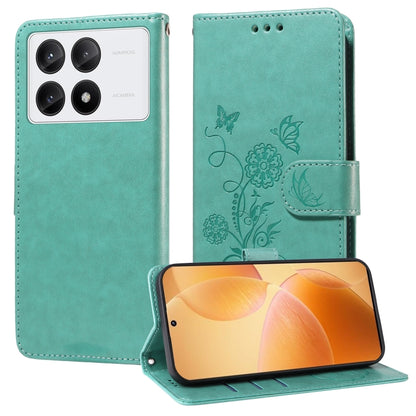 For Redmi K70 / K70 Pro Embossed Butterfly Flowers Leather Phone Case(Green) - K70 Cases by PMC Jewellery | Online Shopping South Africa | PMC Jewellery | Buy Now Pay Later Mobicred