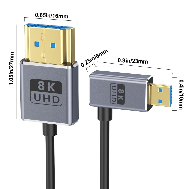 60cm Coaxial Micro HDMI to HDMI 8K UHD 48Gbps Video Connection Cable, Style:Right Elbow - Cable by PMC Jewellery | Online Shopping South Africa | PMC Jewellery | Buy Now Pay Later Mobicred