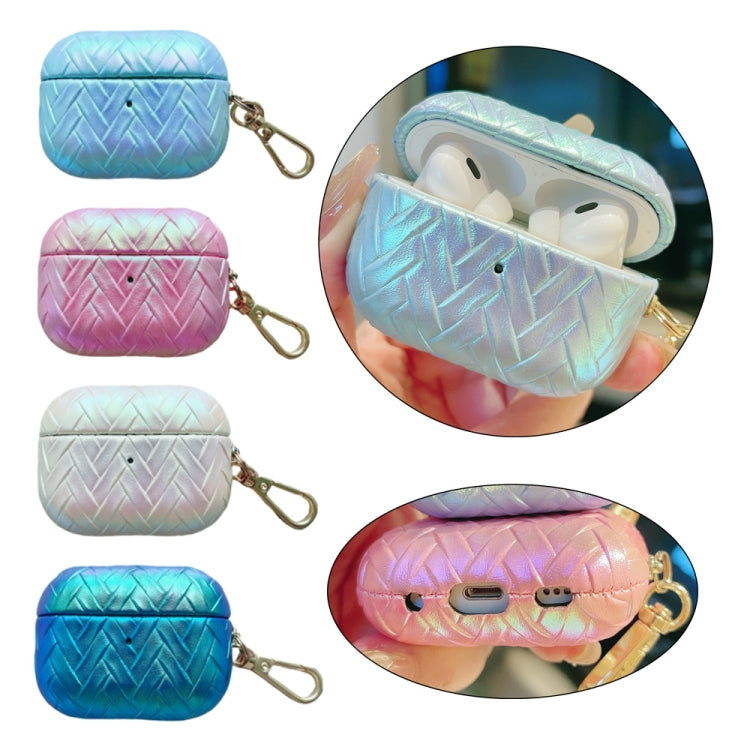 For AirPods 3 Colorful Weaving Texture Earbuds Box PC Case with Hook(Pink) - For AirPods 3 by PMC Jewellery | Online Shopping South Africa | PMC Jewellery | Buy Now Pay Later Mobicred