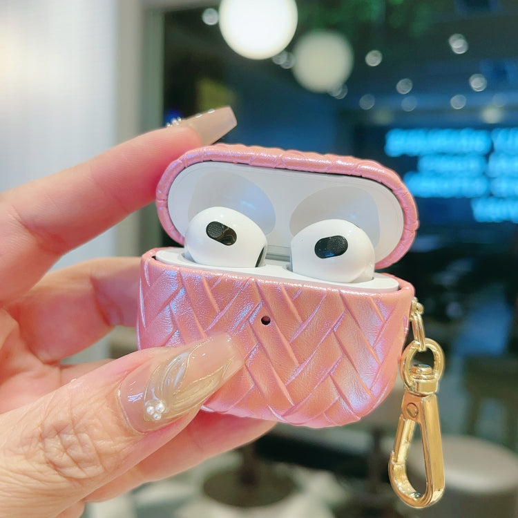 For AirPods 4 Colorful Weaving Texture Earbuds Box PC Case with Hook(Pink) - For AirPods 4 by PMC Jewellery | Online Shopping South Africa | PMC Jewellery | Buy Now Pay Later Mobicred