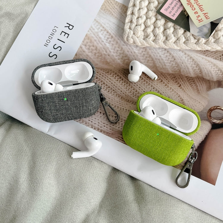 For AirPods Pro 2 Fine Cloth Texture Earbuds Box PC Case with Hook(Green) - For AirPods Pro 2 by PMC Jewellery | Online Shopping South Africa | PMC Jewellery | Buy Now Pay Later Mobicred