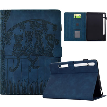 For Samsung Galaxy Tab S9 / S9 FE Cats Embossed Leather Smart Tablet Case(Dark Blue) - Galaxy Tab S9 Cases by PMC Jewellery | Online Shopping South Africa | PMC Jewellery | Buy Now Pay Later Mobicred