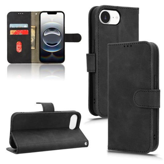 For iPhone 16e Skin Feel Magnetic Flip Leather Phone Case(Black) - iPhone 16e Cases by PMC Jewellery | Online Shopping South Africa | PMC Jewellery | Buy Now Pay Later Mobicred