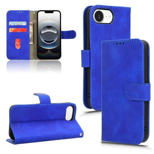 For iPhone 16e Skin Feel Magnetic Flip Leather Phone Case(Blue) - iPhone 16e Cases by PMC Jewellery | Online Shopping South Africa | PMC Jewellery | Buy Now Pay Later Mobicred