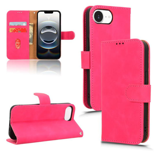 For iPhone 16e Skin Feel Magnetic Flip Leather Phone Case(Rose Red) - iPhone 16e Cases by PMC Jewellery | Online Shopping South Africa | PMC Jewellery | Buy Now Pay Later Mobicred