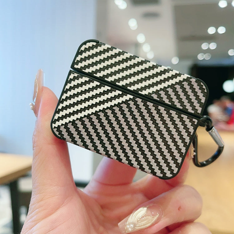 For AirPods 3 Carbon Fibre Texture PU Earbuds Box PC Case with Hook(Grey) - For AirPods 3 by PMC Jewellery | Online Shopping South Africa | PMC Jewellery | Buy Now Pay Later Mobicred