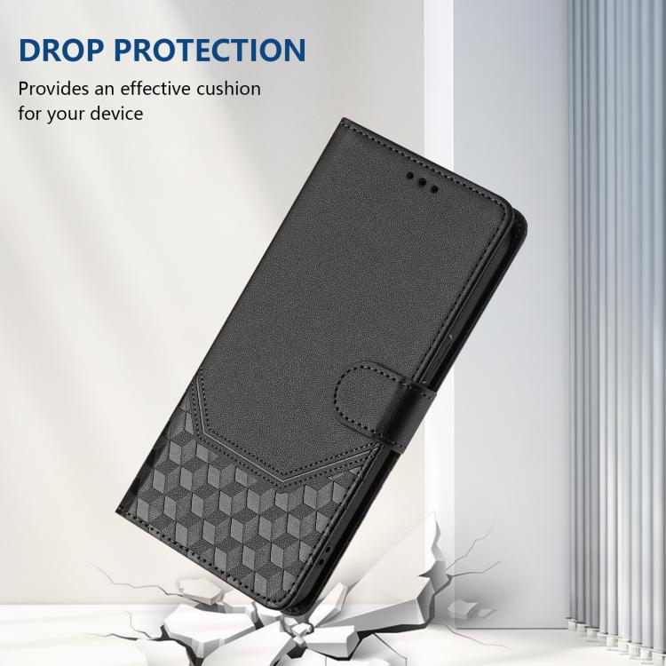 For iPhone 16e Honeycomb Embossing RFID Leather Phone Case(Black) - iPhone 16e Cases by PMC TechLife | Online Shopping South Africa | PMC TechLife | Buy Now Pay Later Mobicred