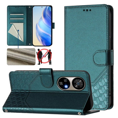 For Ulefone Note 17 Pro Honeycomb Embossing RFID Leather Phone Case(Peacock Green) - Ulefone Cases by PMC Jewellery | Online Shopping South Africa | PMC Jewellery | Buy Now Pay Later Mobicred