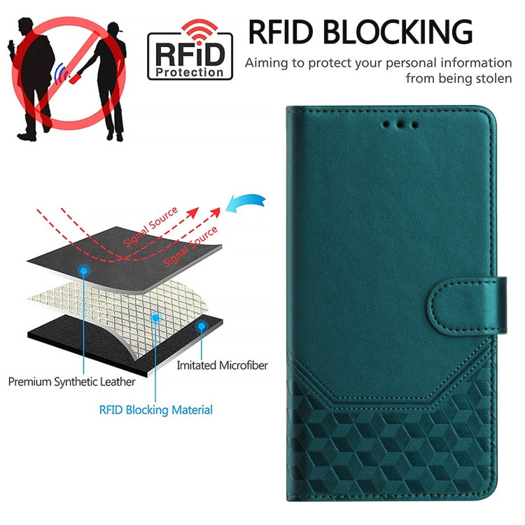 For Ulefone Note 17 Pro Honeycomb Embossing RFID Leather Phone Case(Peacock Green) - Ulefone Cases by PMC Jewellery | Online Shopping South Africa | PMC Jewellery | Buy Now Pay Later Mobicred