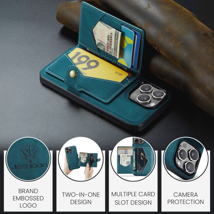 For iPhone 16 Pro JEEHOOD J01 Retro Magnetic Detachable Wallet Phone Case(Blue) - free shipping - PMC Jewellery - Order now!