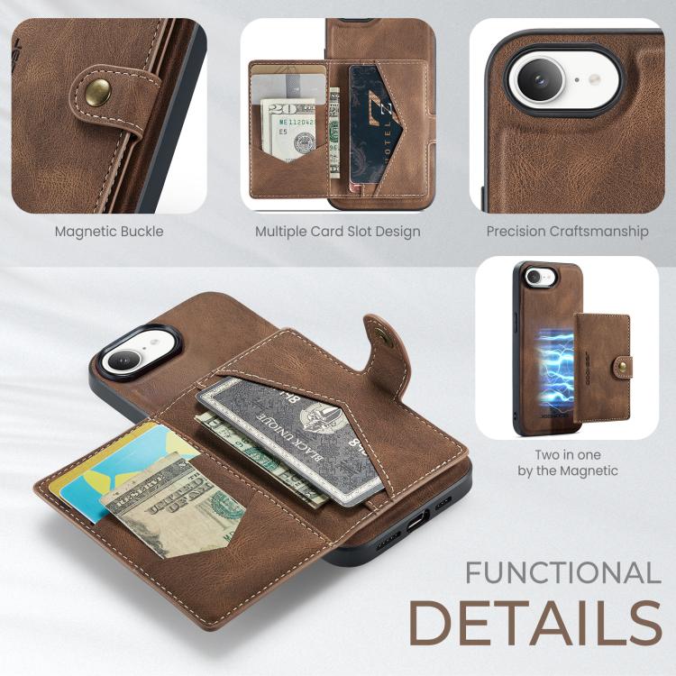 For iPhone 16e JEEHOOD J01 Retro Magnetic Detachable Wallet Phone Case(Brown) - free shipping - PMc TechLife - Order now!