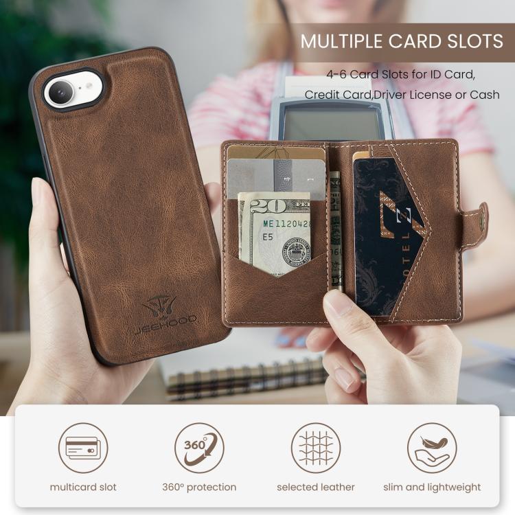 For iPhone 16e JEEHOOD J01 Retro Magnetic Detachable Wallet Phone Case(Brown) - free shipping - PMc TechLife - Order now!
