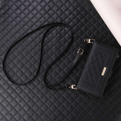 For iPhone 16 Crossbody Zipper Wallet Rhombus Leather Phone Case(Black) - iPhone 16 Cases by PMC Jewellery | Online Shopping South Africa | PMC Jewellery | Buy Now Pay Later Mobicred