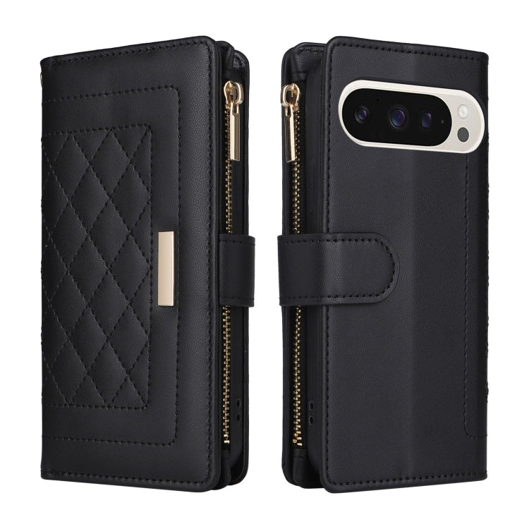 For Google Pixel 9 / 9 Pro Crossbody Zipper Wallet Rhombus Leather Phone Case(Black) - Google Cases by PMC TechLife | Online Shopping South Africa | PMC TechLife | Buy Now Pay Later Mobicred