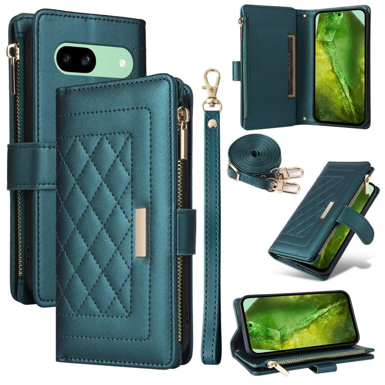For Google Pixel 8a Crossbody Zipper Wallet Rhombus Leather Phone Case(Green) - Google Cases by PMC TechLife | Online Shopping South Africa | PMC TechLife | Buy Now Pay Later Mobicred