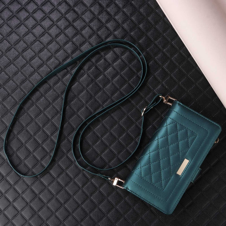 For Google Pixel 8a Crossbody Zipper Wallet Rhombus Leather Phone Case(Green) - Google Cases by PMC TechLife | Online Shopping South Africa | PMC TechLife | Buy Now Pay Later Mobicred