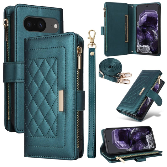 For Google Pixel 8 Crossbody Zipper Wallet Rhombus Leather Phone Case(Green) - Google Cases by PMC Jewellery | Online Shopping South Africa | PMC Jewellery | Buy Now Pay Later Mobicred