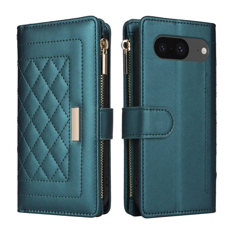 For Google Pixel 8 Crossbody Zipper Wallet Rhombus Leather Phone Case(Green) - Google Cases by PMC TechLife | Online Shopping South Africa | PMC TechLife | Buy Now Pay Later Mobicred