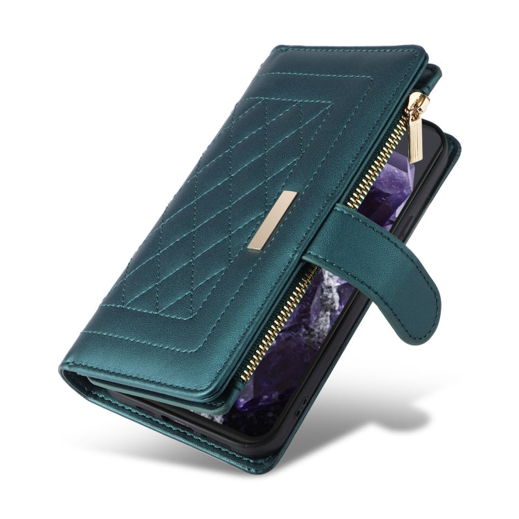 For Google Pixel 8 Crossbody Zipper Wallet Rhombus Leather Phone Case(Green) - Google Cases by PMC TechLife | Online Shopping South Africa | PMC TechLife | Buy Now Pay Later Mobicred