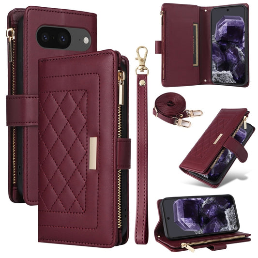 For Google Pixel 8 Crossbody Zipper Wallet Rhombus Leather Phone Case(Wine Red) - Google Cases by PMC Jewellery | Online Shopping South Africa | PMC Jewellery | Buy Now Pay Later Mobicred