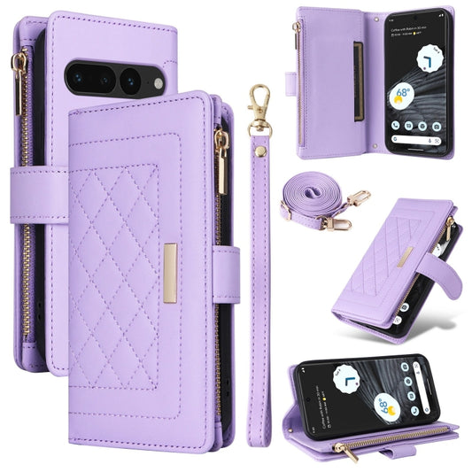 For Google Pixel 7 Pro Crossbody Zipper Wallet Rhombus Leather Phone Case(Purple) - Google Cases by PMC Jewellery | Online Shopping South Africa | PMC Jewellery | Buy Now Pay Later Mobicred