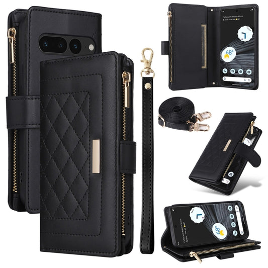 For Google Pixel 7 Pro Crossbody Zipper Wallet Rhombus Leather Phone Case(Black) - Google Cases by PMC Jewellery | Online Shopping South Africa | PMC Jewellery | Buy Now Pay Later Mobicred