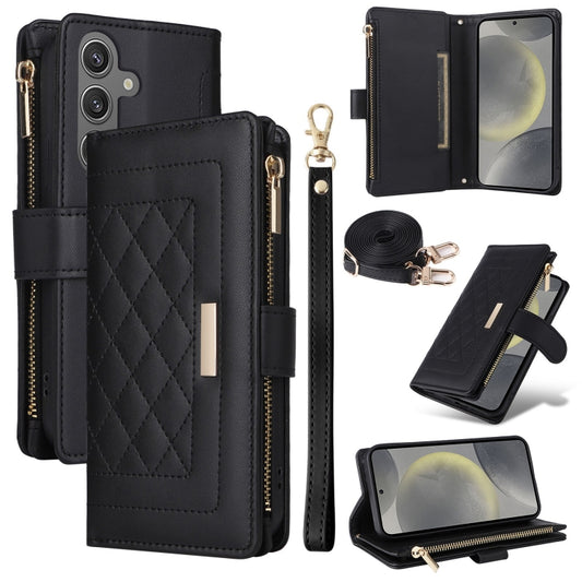 For Samsung Galaxy S24+ 5G Crossbody Zipper Wallet Rhombus Leather Phone Case(Black) - Galaxy S24+ 5G Cases by PMC Jewellery | Online Shopping South Africa | PMC Jewellery | Buy Now Pay Later Mobicred