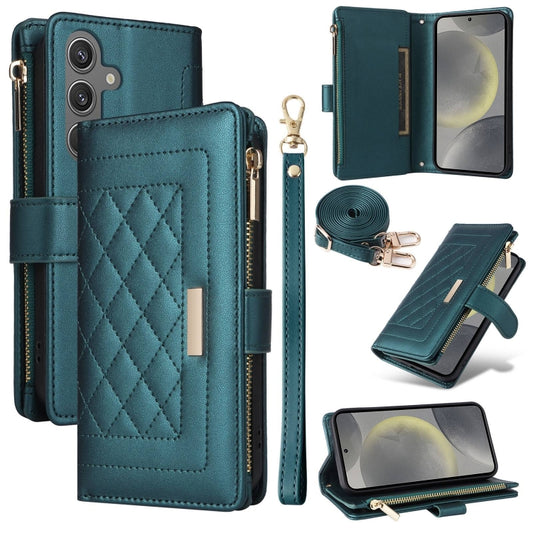 For Samsung Galaxy S24+ 5G Crossbody Zipper Wallet Rhombus Leather Phone Case(Green) - Galaxy S24+ 5G Cases by PMC Jewellery | Online Shopping South Africa | PMC Jewellery | Buy Now Pay Later Mobicred