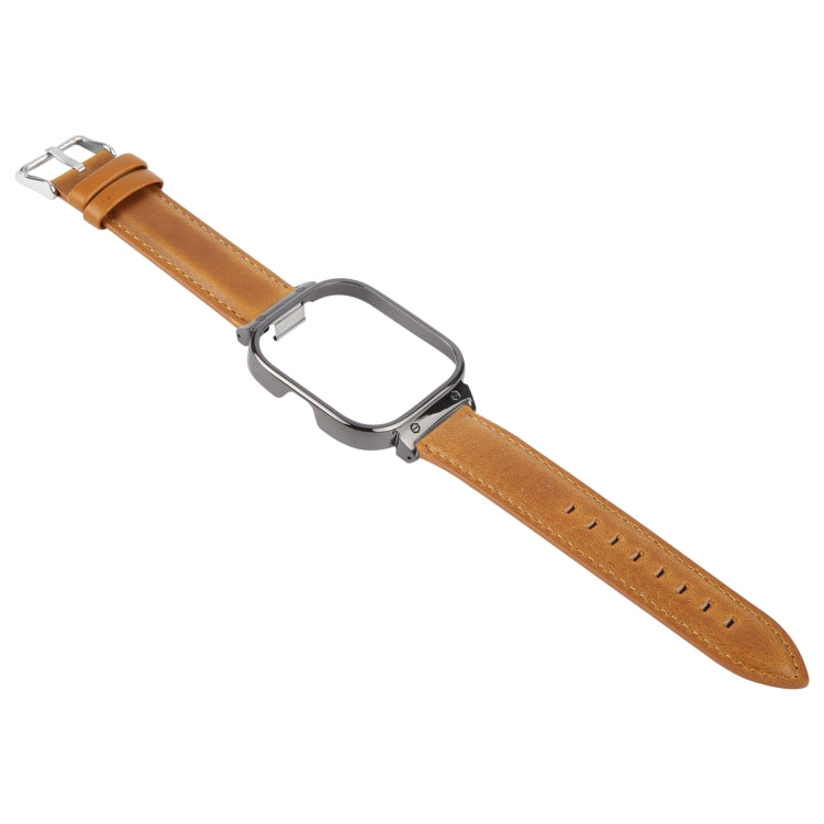 For Redmi Watch 4 Metal Black Frame Genuine Leather Watch Band(Light Brown) - free shipping - PMc TechLife - Order now!