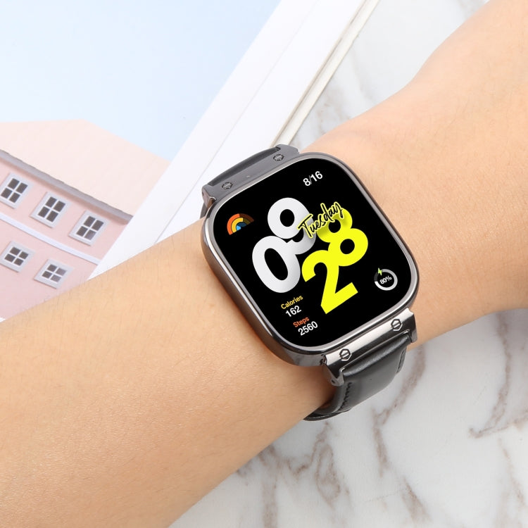 For Redmi Watch 4 Metal Black Frame Genuine Leather Watch Band(White) - free shipping - PMc TechLife - Order now!