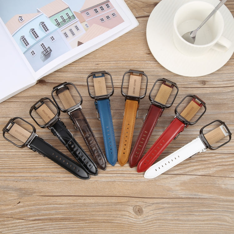 For Redmi Watch 4 Metal Black Frame Genuine Leather Watch Band(Wine Red) - Watch Bands by PMc TechLife | Online Shopping South Africa | PMc TechLife | Buy Now Pay Later Mobicred