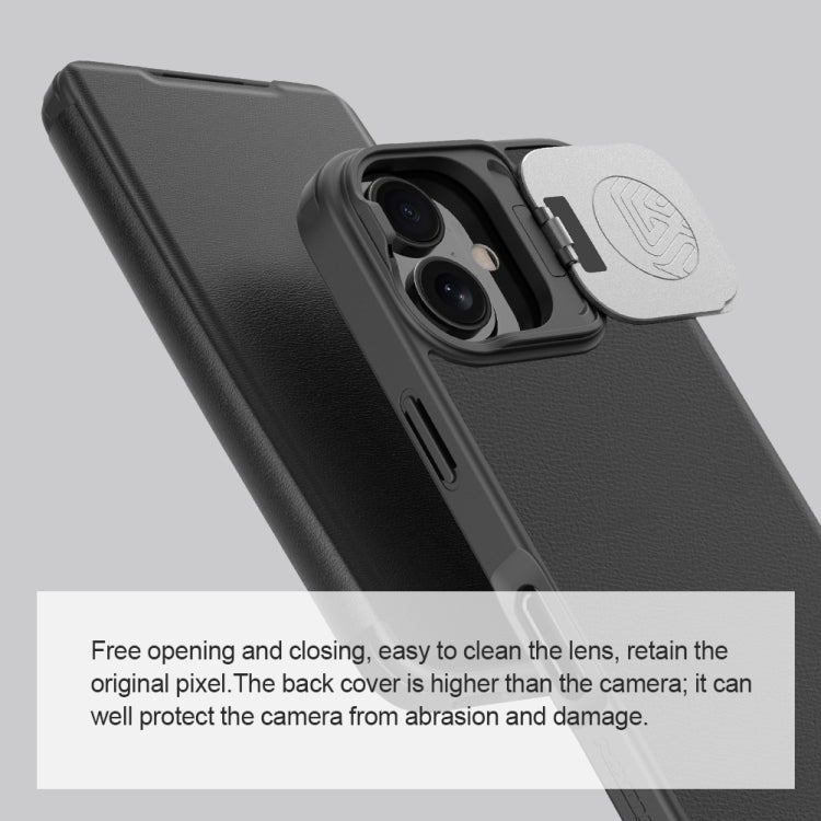 For iPhone 16 NILLKIN Qin Prop Series Flip Camera Cover Design Leather Phone Case(Brown) - free shipping - PMC Jewellery - Order now!