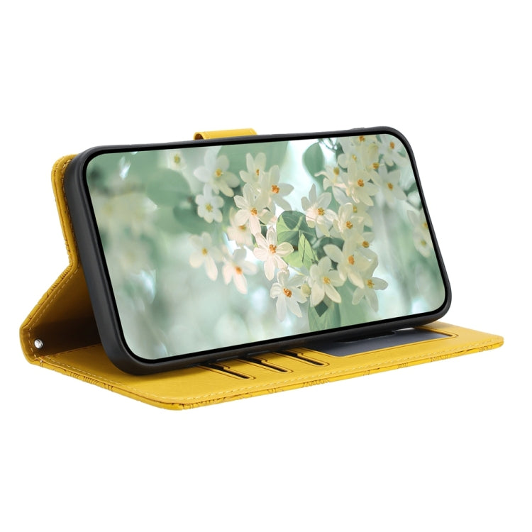For iPhone 16e Floral Embossed Pattern Leather Phone Case(Yellow) - iPhone 16e Cases by PMC TechLife | Online Shopping South Africa | PMC TechLife | Buy Now Pay Later Mobicred