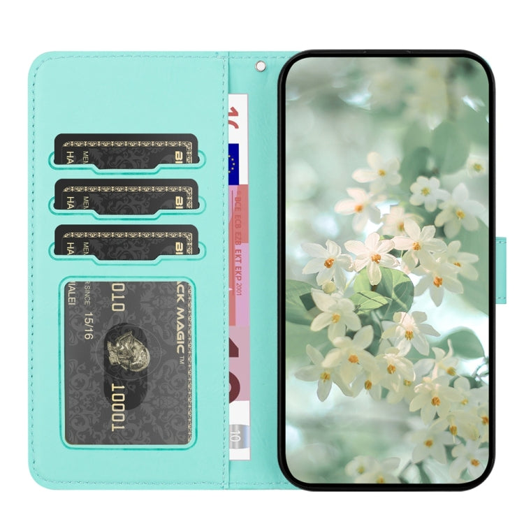 For iPhone 16e Floral Embossed Pattern Leather Phone Case(Light Green) - iPhone 16e Cases by PMC TechLife | Online Shopping South Africa | PMC TechLife | Buy Now Pay Later Mobicred