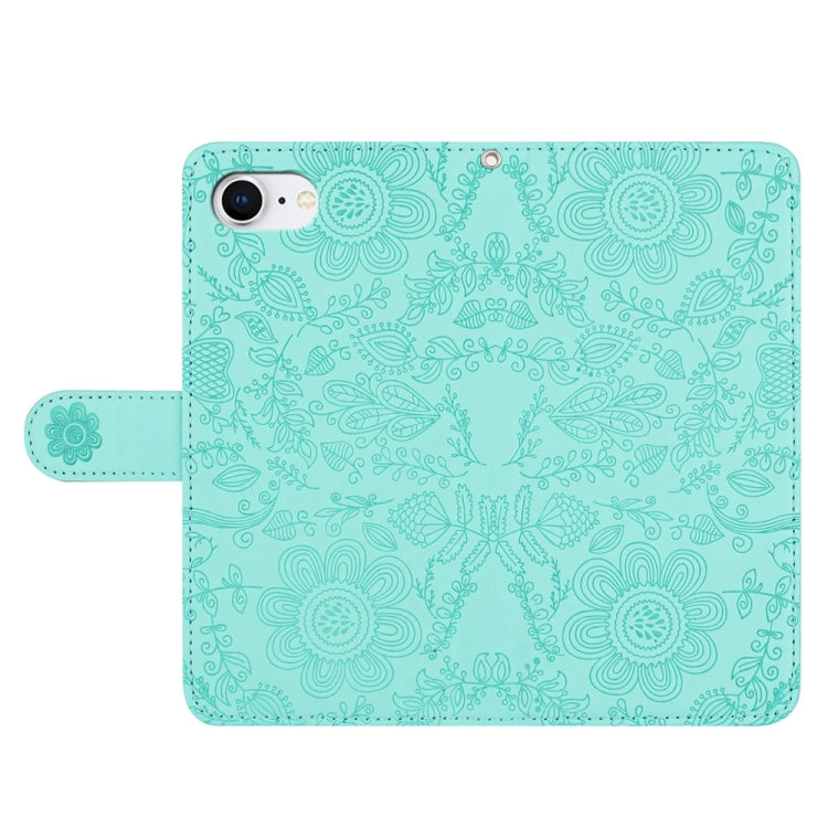 For iPhone 16e Floral Embossed Pattern Leather Phone Case(Light Green) - iPhone 16e Cases by PMC TechLife | Online Shopping South Africa | PMC TechLife | Buy Now Pay Later Mobicred