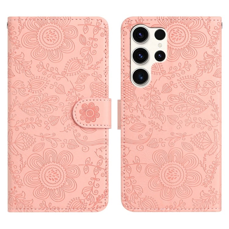 For Samsung Galaxy S25 Ultra 5G Floral Embossed Pattern Leather Phone Case(Pink) - Galaxy S25 Ultra 5G Cases by PMC Jewellery | Online Shopping South Africa | PMC Jewellery | Buy Now Pay Later Mobicred