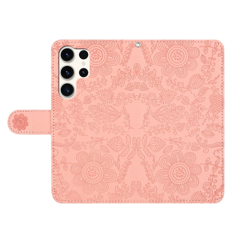 For Samsung Galaxy S25 Ultra 5G Floral Embossed Pattern Leather Phone Case(Pink) - Galaxy S25 Ultra 5G Cases by PMC Jewellery | Online Shopping South Africa | PMC Jewellery | Buy Now Pay Later Mobicred