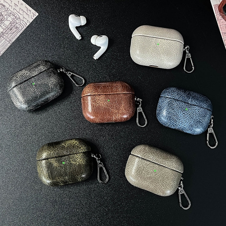 For AirPods Pro Retro Oil Leather Bluetooth Earphones Protective Case(Coffee) - For AirPods Pro by PMC Jewellery | Online Shopping South Africa | PMC Jewellery | Buy Now Pay Later Mobicred