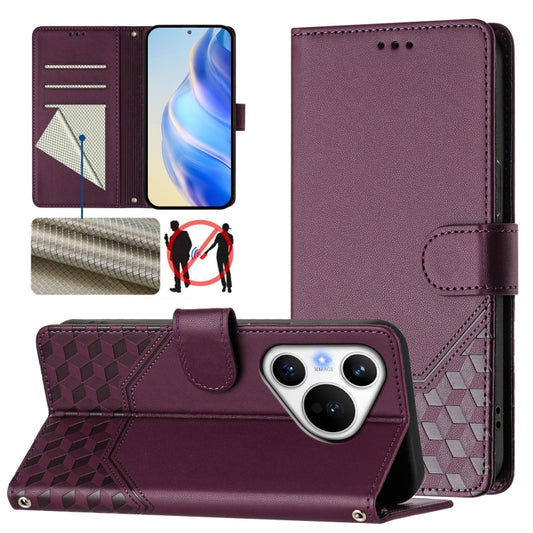 For Huawei Pura 70 Honeycomb Embossing RFID Leather Phone Case(Violet) - Huawei Cases by PMC Jewellery | Online Shopping South Africa | PMC Jewellery | Buy Now Pay Later Mobicred