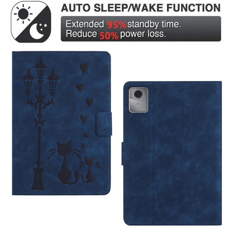 For Lenovo Tab M11 / Xiaoxin Pad 2024 Embossed Couple Cat Smart Tablet Leather Case(Blue) - Lenovo by PMC Jewellery | Online Shopping South Africa | PMC Jewellery | Buy Now Pay Later Mobicred