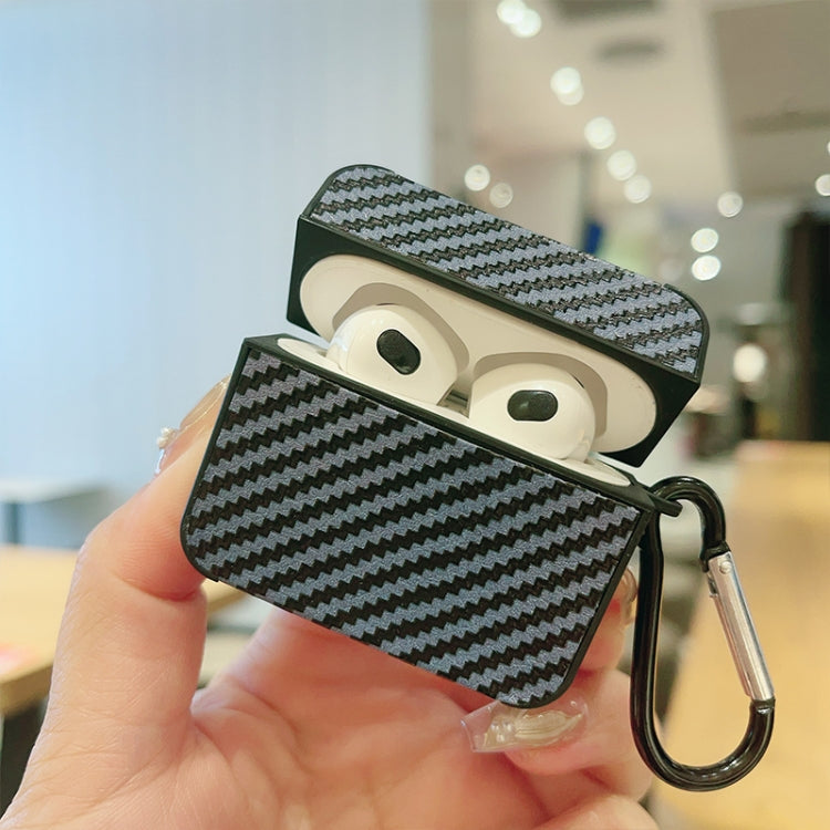 For AirPods Pro 2 Carbon Fiber Square Leather Earphone Case with Hook(Blue) - For AirPods Pro 2 by PMC Jewellery | Online Shopping South Africa | PMC Jewellery | Buy Now Pay Later Mobicred