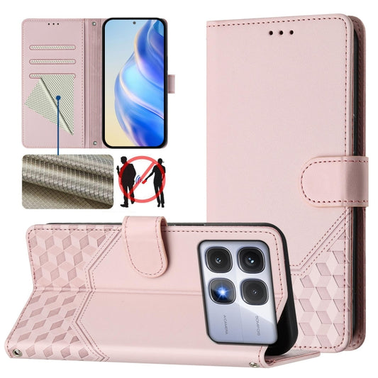 For Redmi K70 Ultra 5G Honeycomb Embossing RFID Leather Phone Case(Pink) - Xiaomi Cases by PMC Jewellery | Online Shopping South Africa | PMC Jewellery | Buy Now Pay Later Mobicred