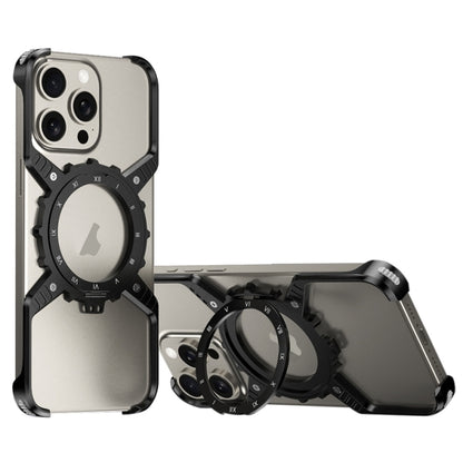 For iPhone 16 Pro Mechanical Gear MagSafe Holder Borderless Metal Phone Case(Black) - iPhone 16 Pro Cases by PMC Jewellery | Online Shopping South Africa | PMC Jewellery | Buy Now Pay Later Mobicred