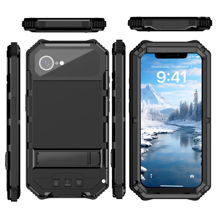 For iPhone 16e R-JUST Life Waterproof Dustproof Shockproof Holder Phone Case(Black) - free shipping - PMC TechLife - Order now!