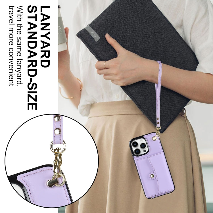 For iPhone 16 Pro RFID Card Slot Phone Case with Long Lanyard(Purple) - iPhone 16 Pro Cases by PMC Jewellery | Online Shopping South Africa | PMC Jewellery | Buy Now Pay Later Mobicred