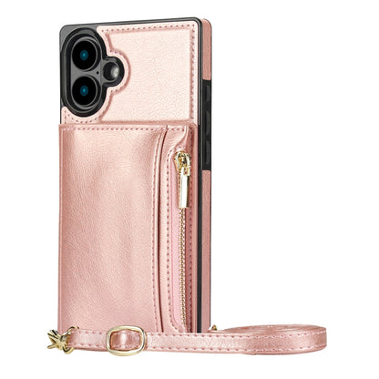 For iPhone 16 Plus Square Zipper Wallet Bag TPU+PU Back Cover Case(Rose Gold) - iPhone 16 Plus Cases by PMC Jewellery | Online Shopping South Africa | PMC Jewellery | Buy Now Pay Later Mobicred