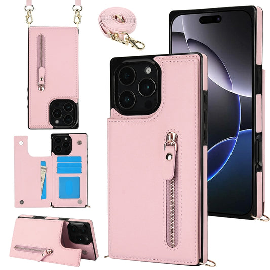 For iPhone 16 Pro Max Cross-body Zipper Square Phone Case(Pink) - iPhone 16 Pro Max Cases by PMC Jewellery | Online Shopping South Africa | PMC Jewellery | Buy Now Pay Later Mobicred