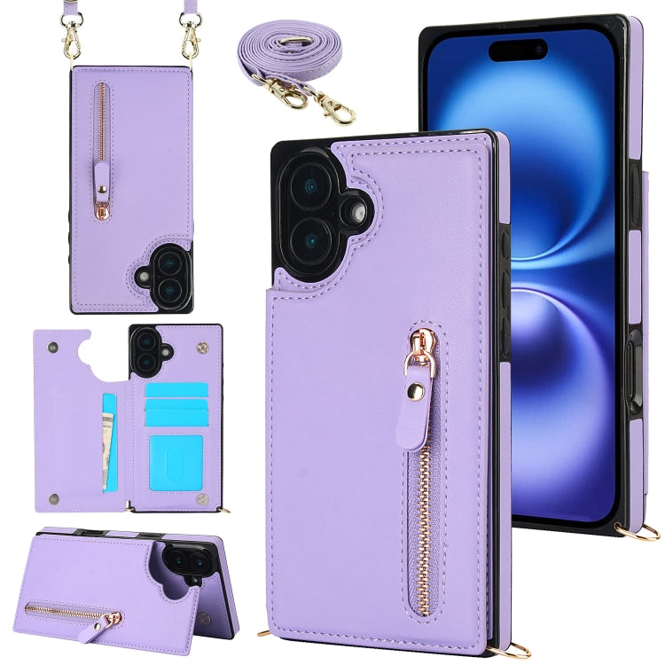 For iPhone 16 Plus Cross-body Zipper Square Phone Case(Purple) - iPhone 16 Plus Cases by PMC Jewellery | Online Shopping South Africa | PMC Jewellery | Buy Now Pay Later Mobicred