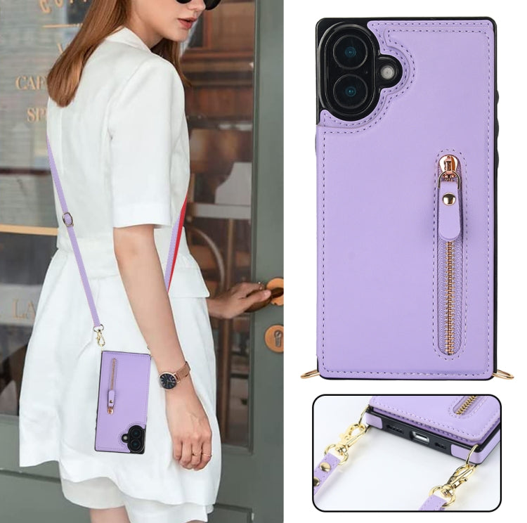 For iPhone 16 Plus Cross-body Zipper Square Phone Case(Purple) - iPhone 16 Plus Cases by PMC Jewellery | Online Shopping South Africa | PMC Jewellery | Buy Now Pay Later Mobicred